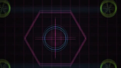 Target Graphic with Neon Grid and Circle Elements for Scifi Designs Stock Footage 343768453
