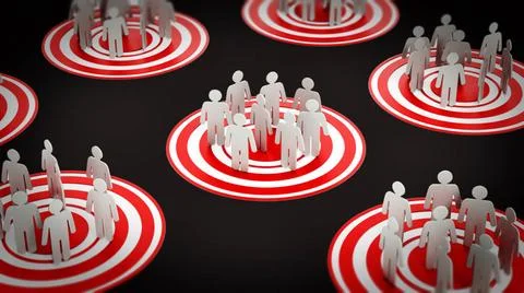 Target groups concept with people on target reticules. 3D illustration Tar... Stock Photos