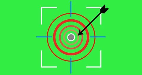 Target hit the bullseye animation on plain background. Arrow striking centr.. Stock Illustration