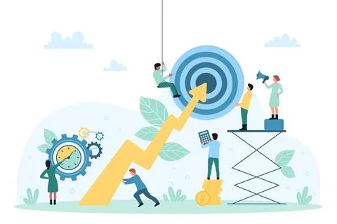 Target hitting accuracy, incentive to business progress, development and tiny 库存插图