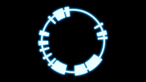 Target HUD element blue glowing neon ring rotating seamless loop 3d render. Video stock 289032687