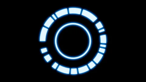 Target HUD element blue neon strokes and rings rotating seamless loop 3d render. Video stock 289032605