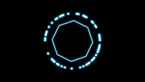 Target HUD element blue neon strokes and rings tapering seamless loop 3d render. Video stock 289032675