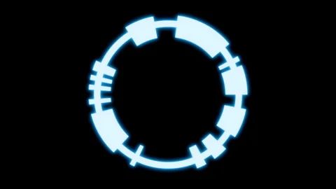 Target HUD element cyan glowing neon ring rotating seamless loop 3d render. Video stock 289032702