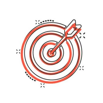 Target icon in comic style. Darts game cartoon vector illustration on white i Stock Illustration