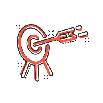 Target icon in comic style. Darts game cartoon vector illustration on white i Illustrazione stock