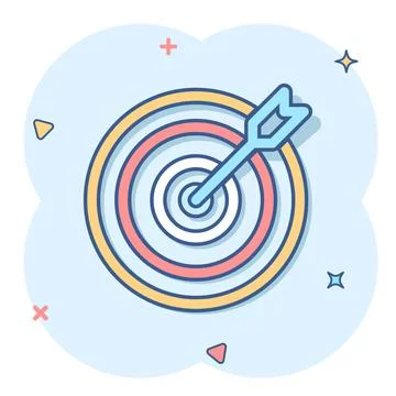 Target icon in comic style. Darts game cartoon vector illustration on white i Stock Illustration