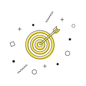 Target icon vector. Yellow darts target aim icon with geometric shapes on white Stock Illustration