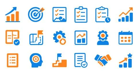 Target icons management with scheduling and business planning to represent .. Stock Illustration