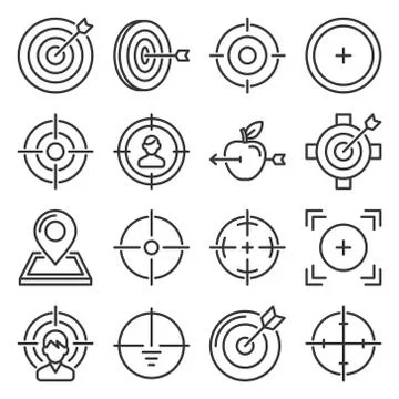 Target Icons Set on White Background. Line Style Vector Stock Illustration
