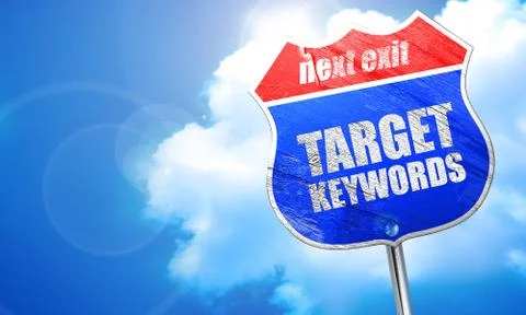 Target keywords, 3D rendering, blue street sign Stock Illustration