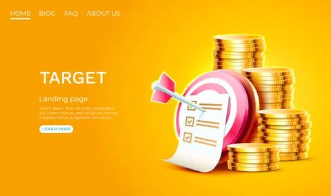 Target landing page, stack coins, banner business 3d icon. Vector イラスト素材