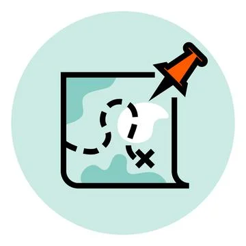 Target location icon. Map with path line to destination point Stock Illustration