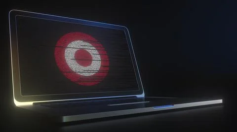 TARGET logo made with computer code on the laptop screen. Editorial conceptual 库存插图