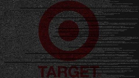 Target logo made of source code on computer screen. Editorial loopable animation Stock Footage 92207831