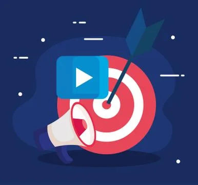 Target megaphone and play button of digital marketing vector design Illustrazione stock