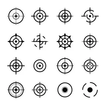 Target or Aim icons set of 16 icons in black and white color Illustrazione stock