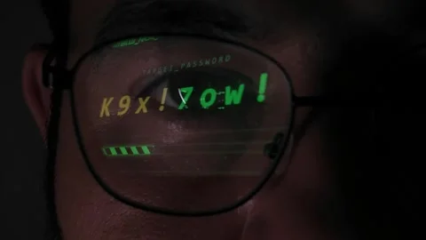 Target Password Cracking Code Reflection On Hacker Glasses Screen Stock Footage 343021447