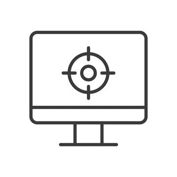 Target on PC, icon in line design. Target, PC, focus, goal, aim, precision Stock-Illustration