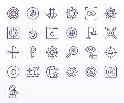 Target Premium Vector Bundle with 25 128x128 Grid Fitted Regular Line Icons Stock Illustration