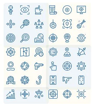Target Professional Vector Set with 42 Regular Line Pixel Optimized High Re.. Stock Illustration