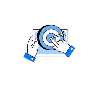 Target with purpose and dart in tablet. Aim shooting and purposefulness. Stock-Illustration