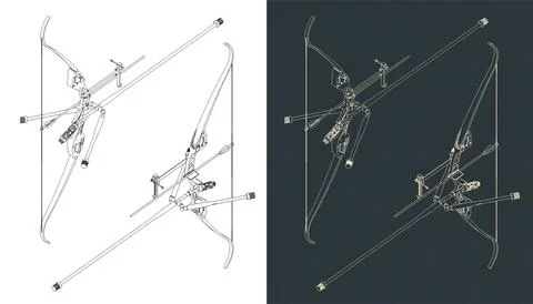 Target recurve bow kit isometric blueprints Illustrazione stock
