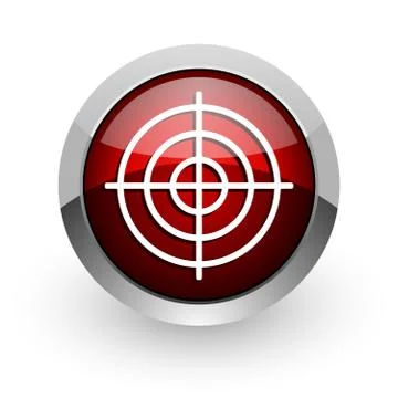 Target red circle web glossy icon. Illustrazione stock