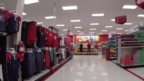 Target retail store interior main aisle and senior wearing a face mask Stock Footage 170502581