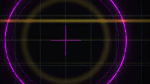 Target Reticle Hud Interface with Glowing Purple Crosshair and Yellow Scan .. Stock Footage 343768461