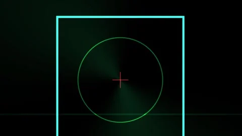 Target Reticle Pulsing Inside Cyan Frame with Green Circle and Red Crosshai.. Stock Footage 343768193