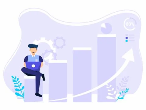 Target selection achieved. Concept of men sitting on top diagram Performance  Stock Illustration