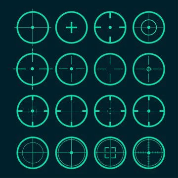 Target set. Sight symbol black colored. Set of 16 sight. Target aim and aimin Stock Illustration