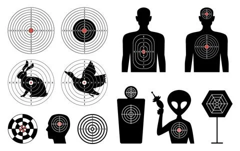Target silhouettes. Figures with marks for shooting range template, black forms Stock Illustration