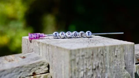 Target silver letters Foto stock