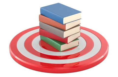 Target with stack of books, educational goal concept. 3D rendering Stock Illustration
