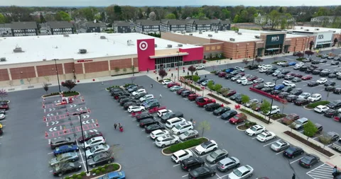 Target store Dick's Sporting Goods. Full parking lot. Retail shopping Stock Footage 187199919