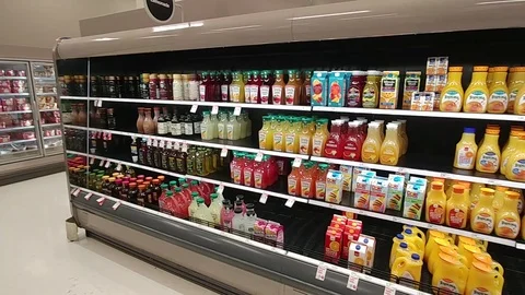 Target Store - Interior - Pan of Juice in Cooler - Orange Juice Stock Footage 90829595