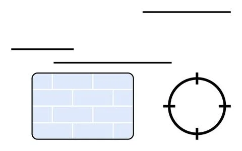 Target symbol and rectangular brick barrier with horizontal lines. Ideal for  Stock Illustration