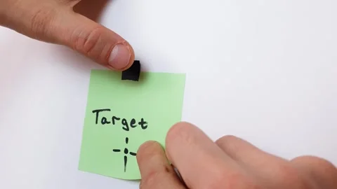 TARGET text, word note on the wall. Achieving goals, solving business problems Stock Footage 315395160