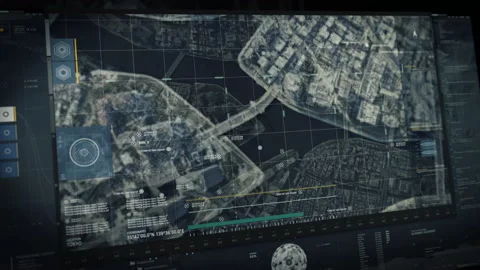 Target Tracking Computer System Sends Drone On Surveillance Mission Into City Stock Footage 164777054