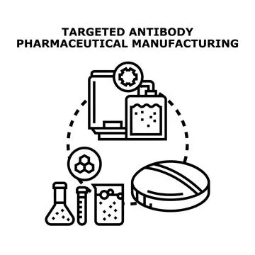 Targeted antibody pharmaceutical manufacturing process concept vector Stock Illustration