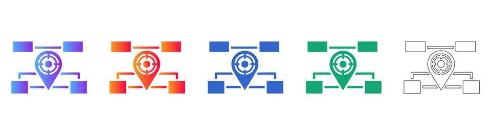 Targeted Location Network Mapping Icons Illustrazione stock