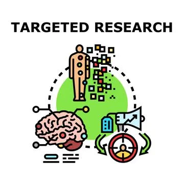 Targeted research process collecting data for analysis Stock Illustration