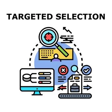 Targeted selection process with data analysis and magnifying glass Illustrazione stock