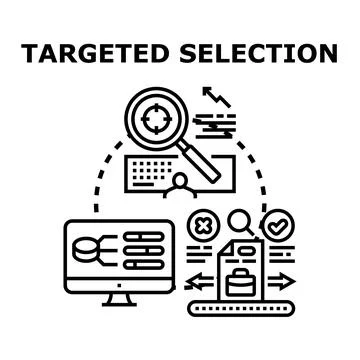 Targeted selection process with data analysis and magnifying glass Stockillustratie