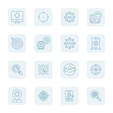 Targeting Digital Vector Pack containing 16 PIXEL Perfect Thin Outline Reti.. Illustrazione stock