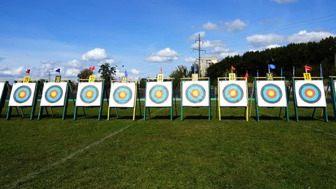 Targets for archery. Shooting in the summer. Stock Footage 116021929