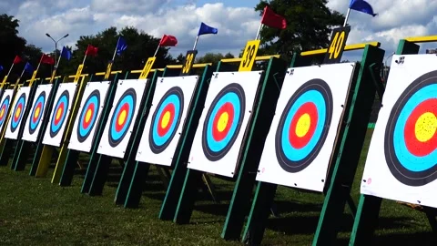 Targets for archery. Shooting in the summer. Stock-Footage 212460723