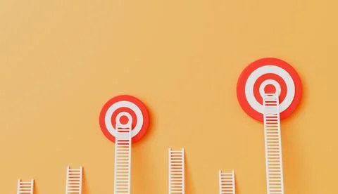 The targets form a graph, ladders leaning on red targets on blue wall Stock Illustration